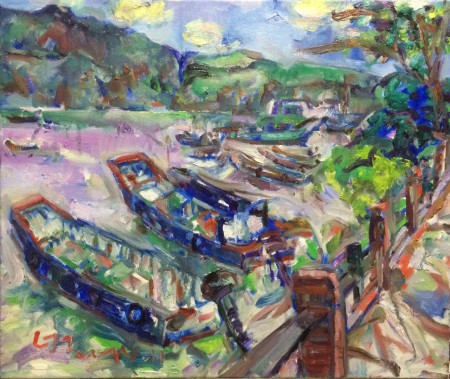 淡水八里船歌 - 一生一世 - 2013 - 2014 油畫 20 F 作者: 廖繼英 LJI
